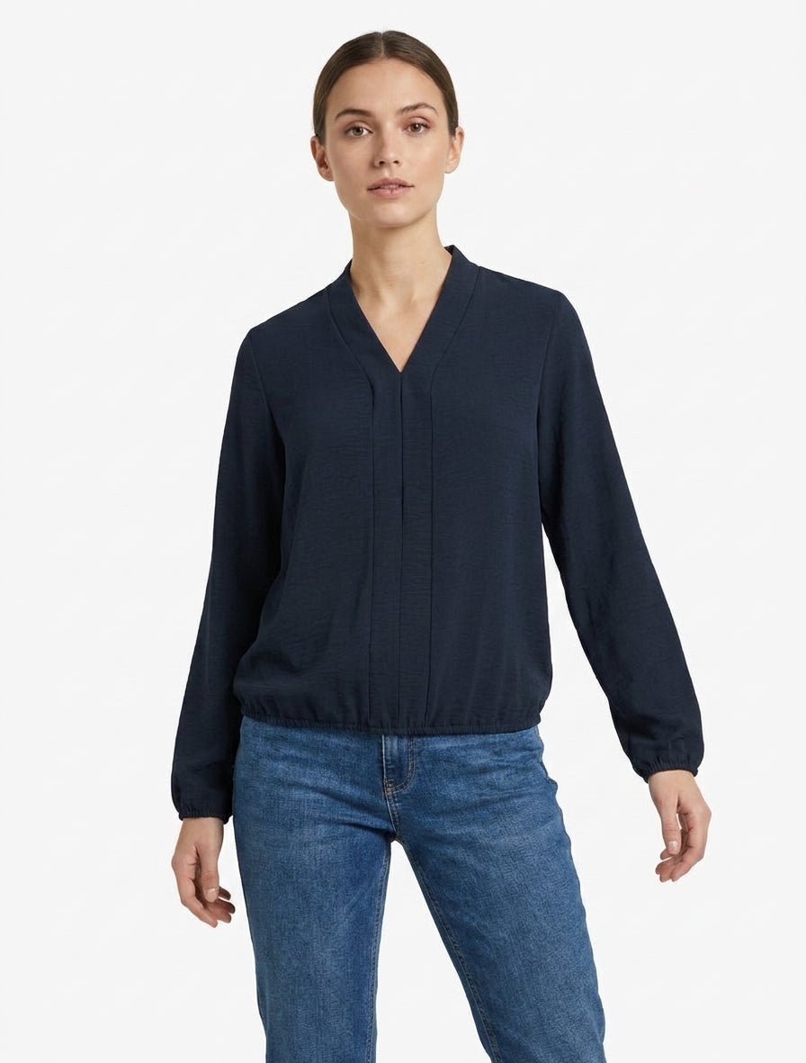 Top met lange mouwen en V-hals - Marine