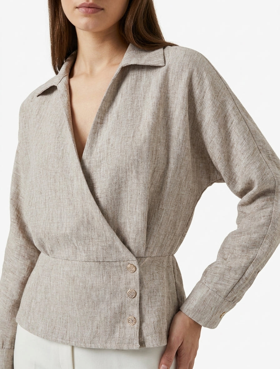 Elastische blouse met overslagkraag - Gespikkelde mol