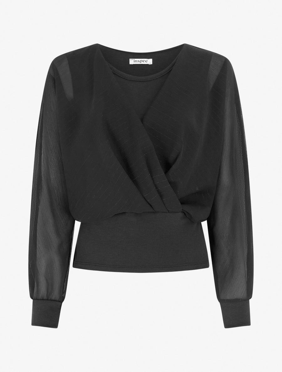 Top à manches style chauve-souris et détail irisé - Noir - 1
