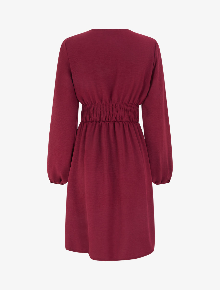 Robe à col cache-coeur et bijou martelé - Lie de vin - 2