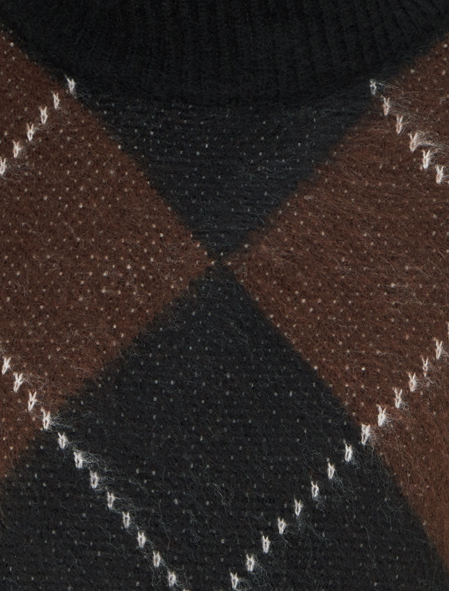 Pull à col montant et motif carreaux en mohair mélangé - Marron - 3
