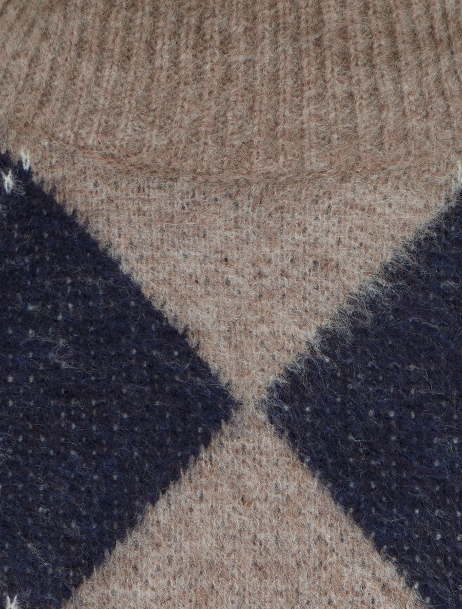 Pull à col montant et motif carreaux en mohair mélangé - Taupe - 3