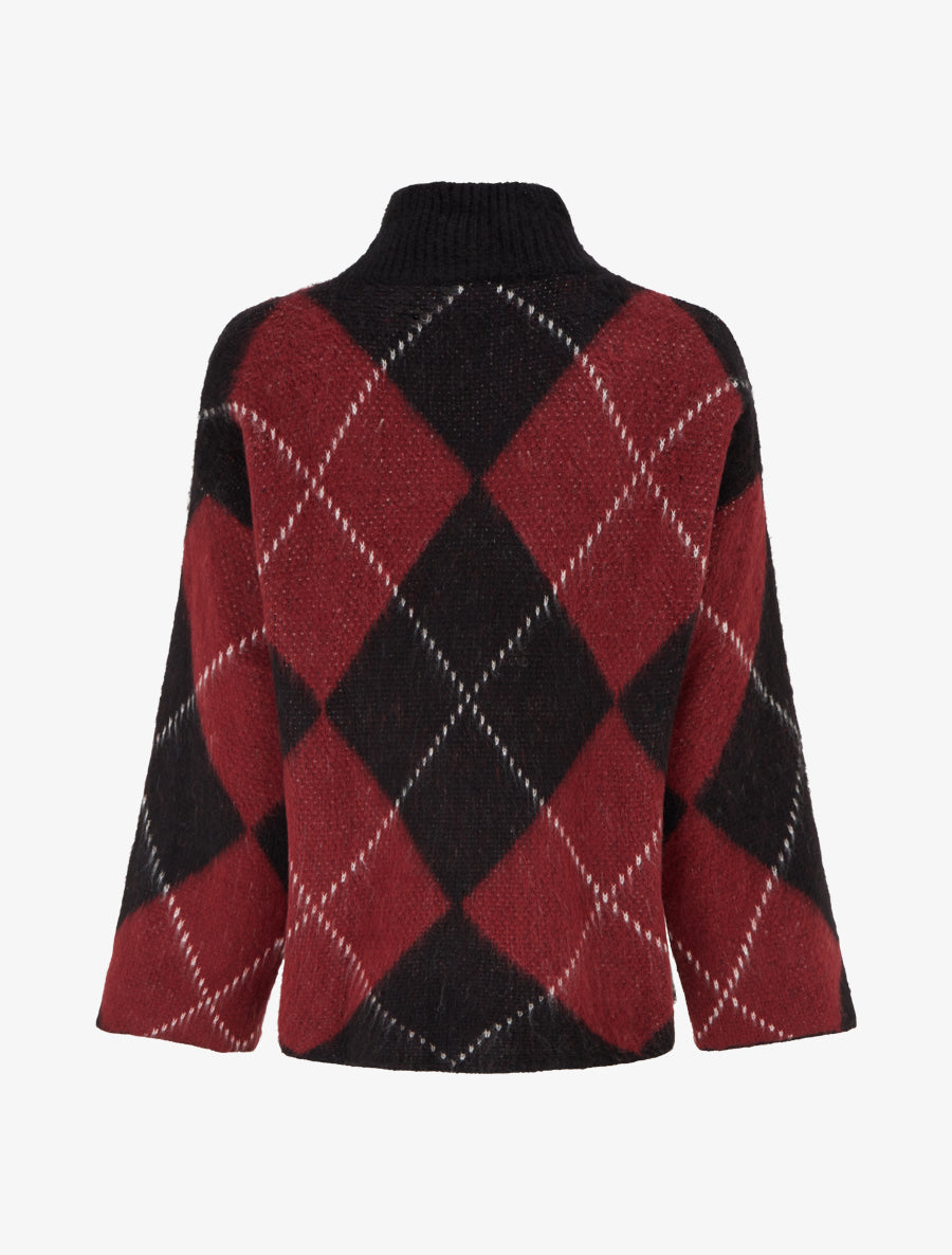 Pull à col montant et motif carreaux en mohair mélangé - Bordeaux - 2