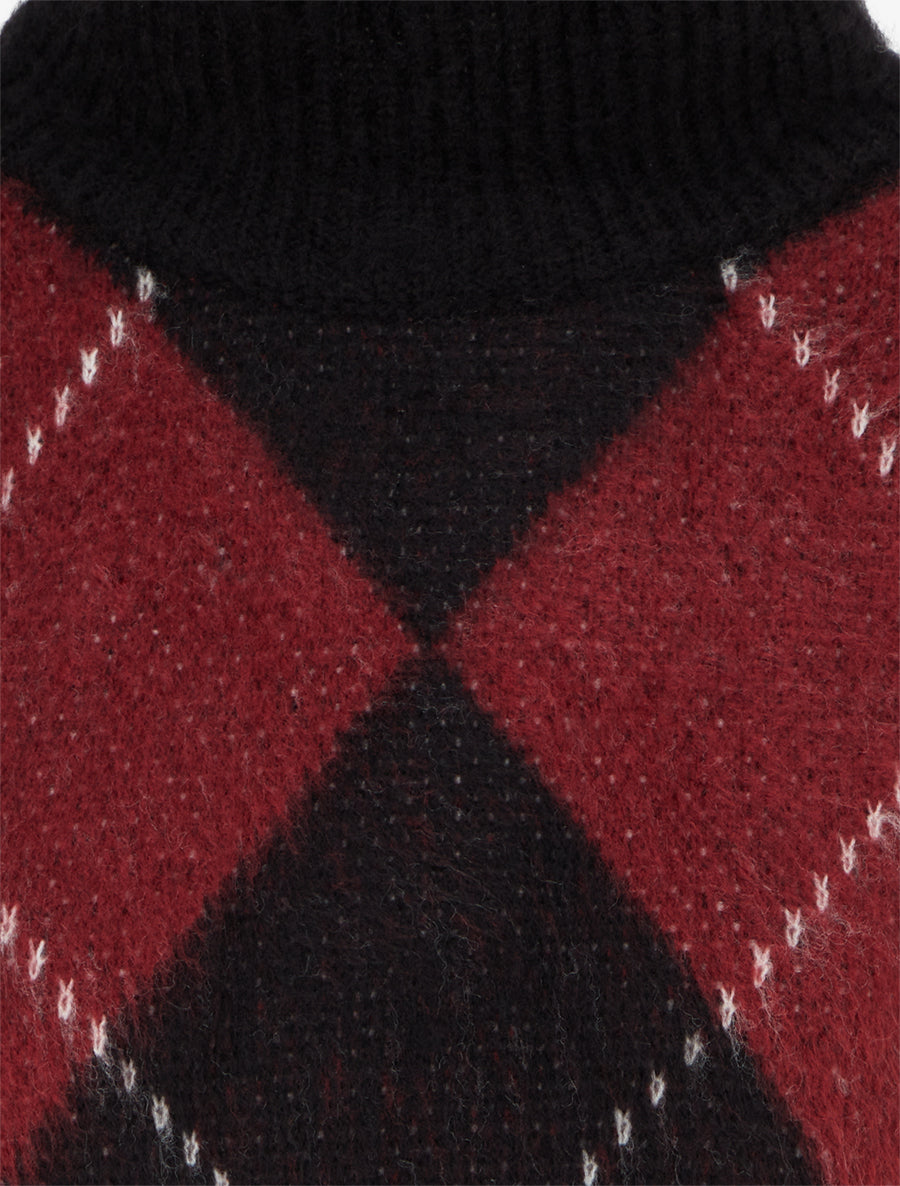 Pull à col montant et motif carreaux en mohair mélangé - Bordeaux - 3