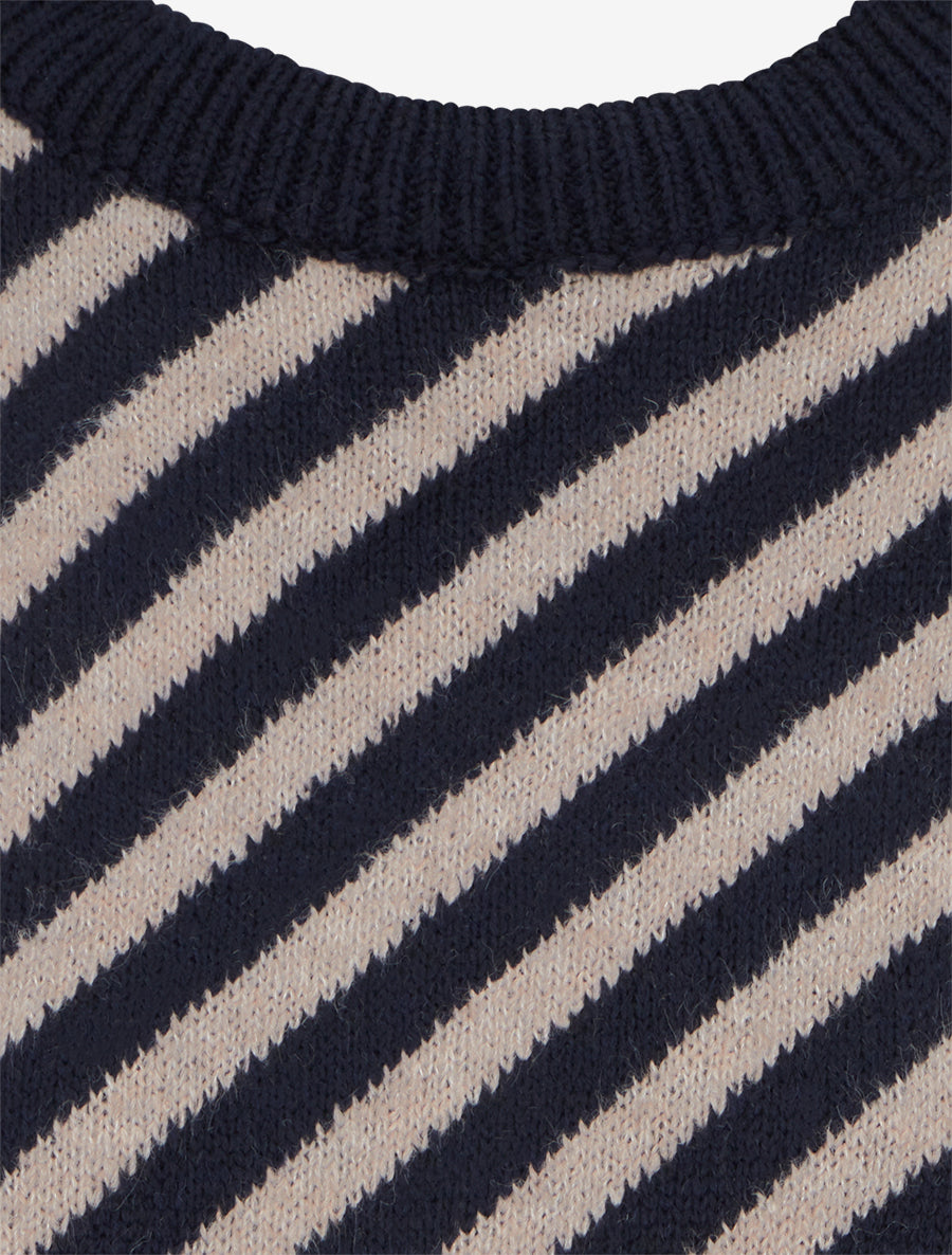 Pull mohair à rayures diagonales - Marine/taupe - 3