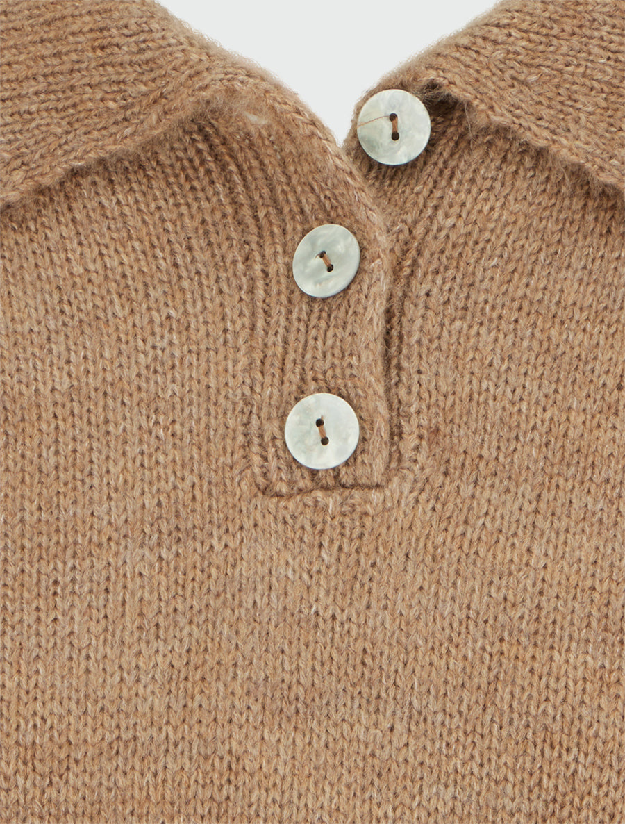 Pull en maille à col boutonné - Camel - 3
