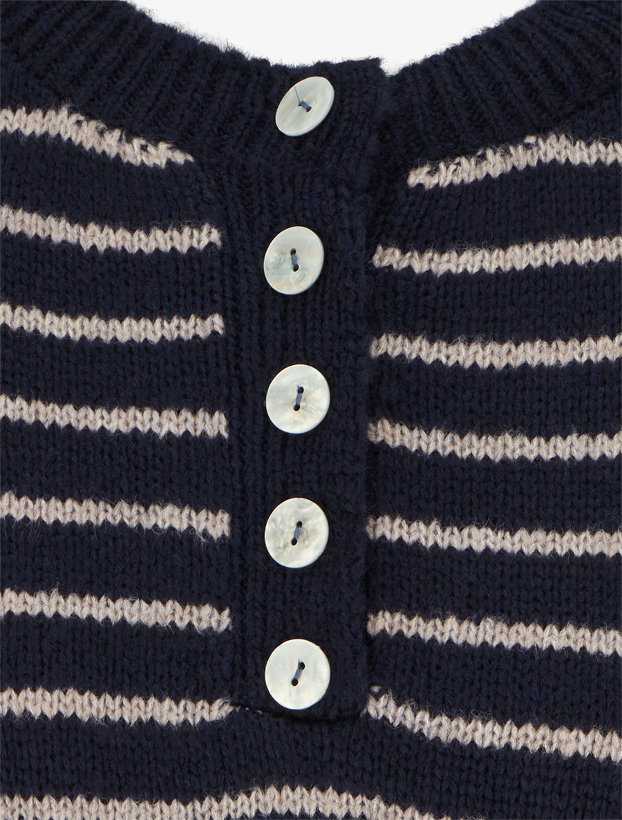 Pull rayé ample col boutonné - Marine - 3