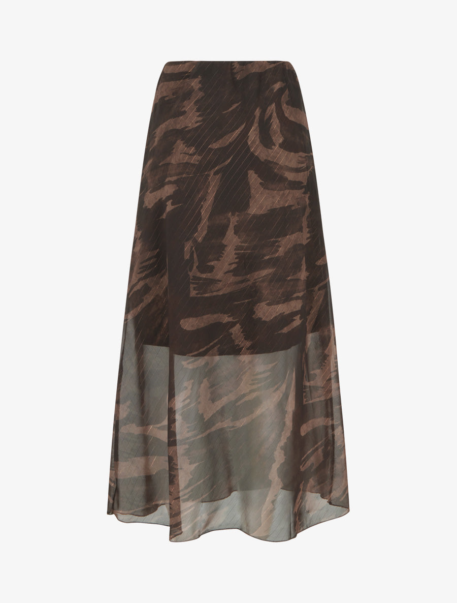 Jupe longue droite voile irisé imprimé abstrait - Marron - 2