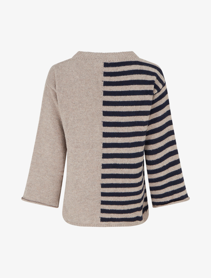 Pull en mohair mélangé à rayures et col rond - Taupe - 2