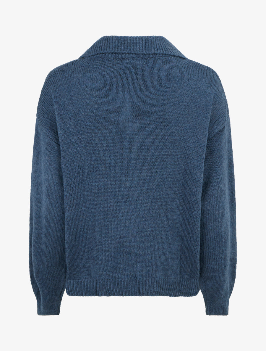 Pull en maille à col boutonné - Bleu canard - 2