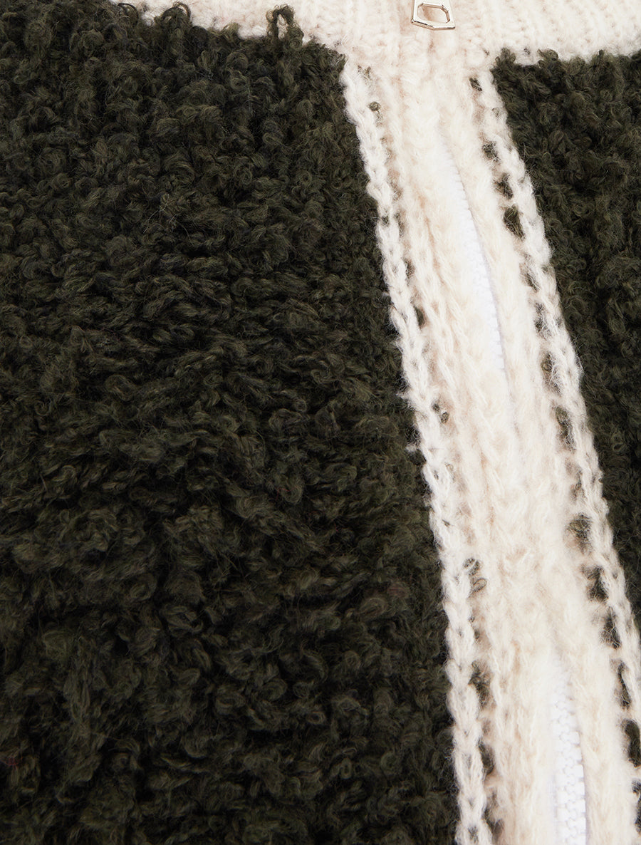 Gilet bicolore zippé sans manches effet bouclé - Kaki/blanc - 3