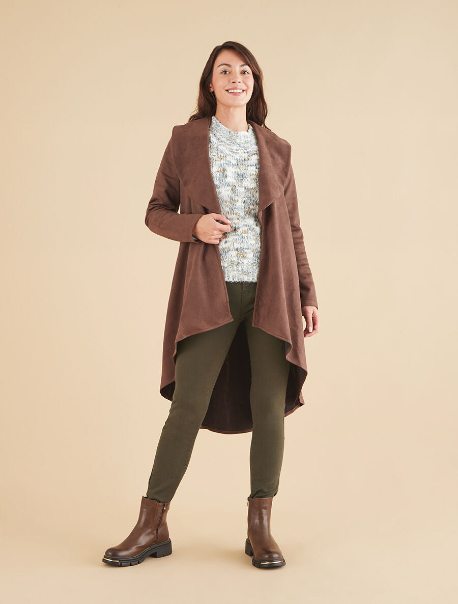 Trench long uni en suédine - Marron - 4