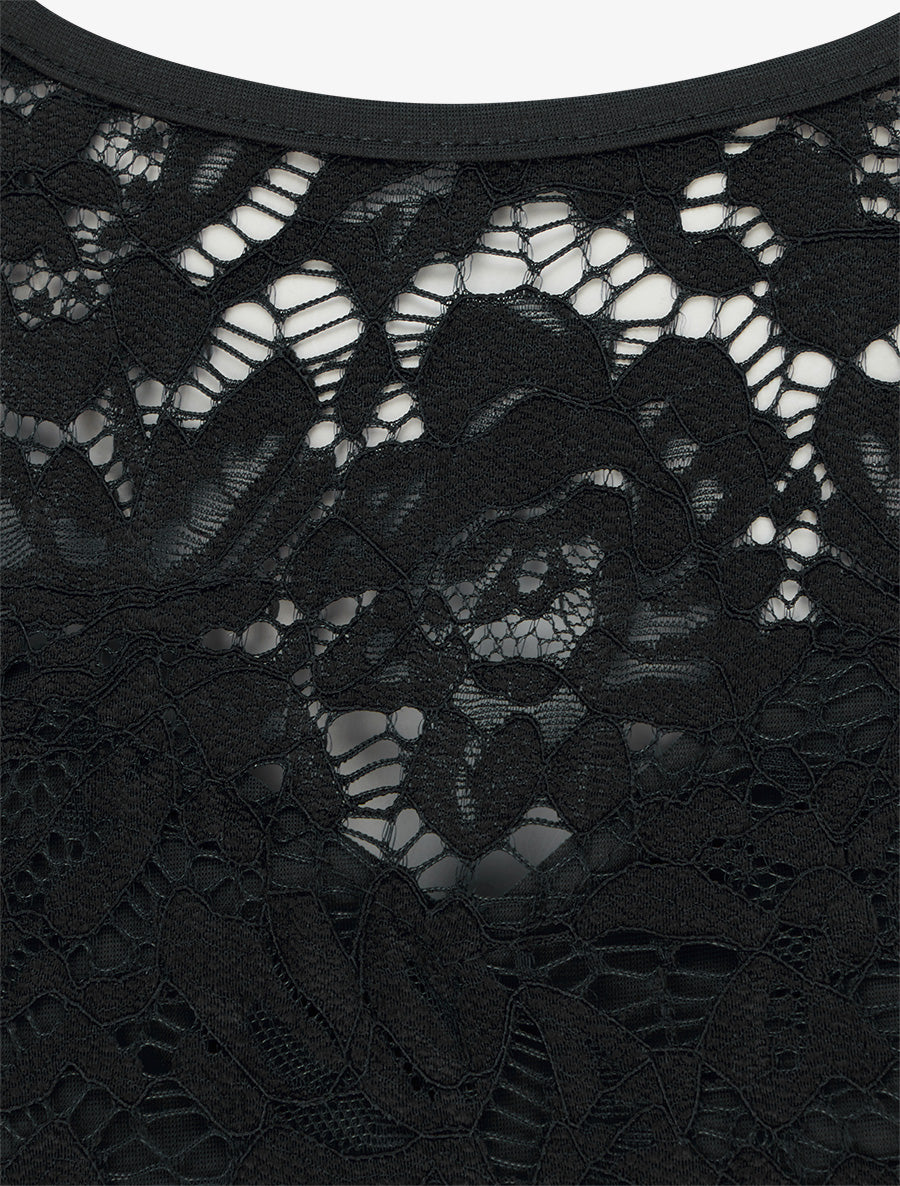 Robe portefeuille à buste dentelle - Noir - 3