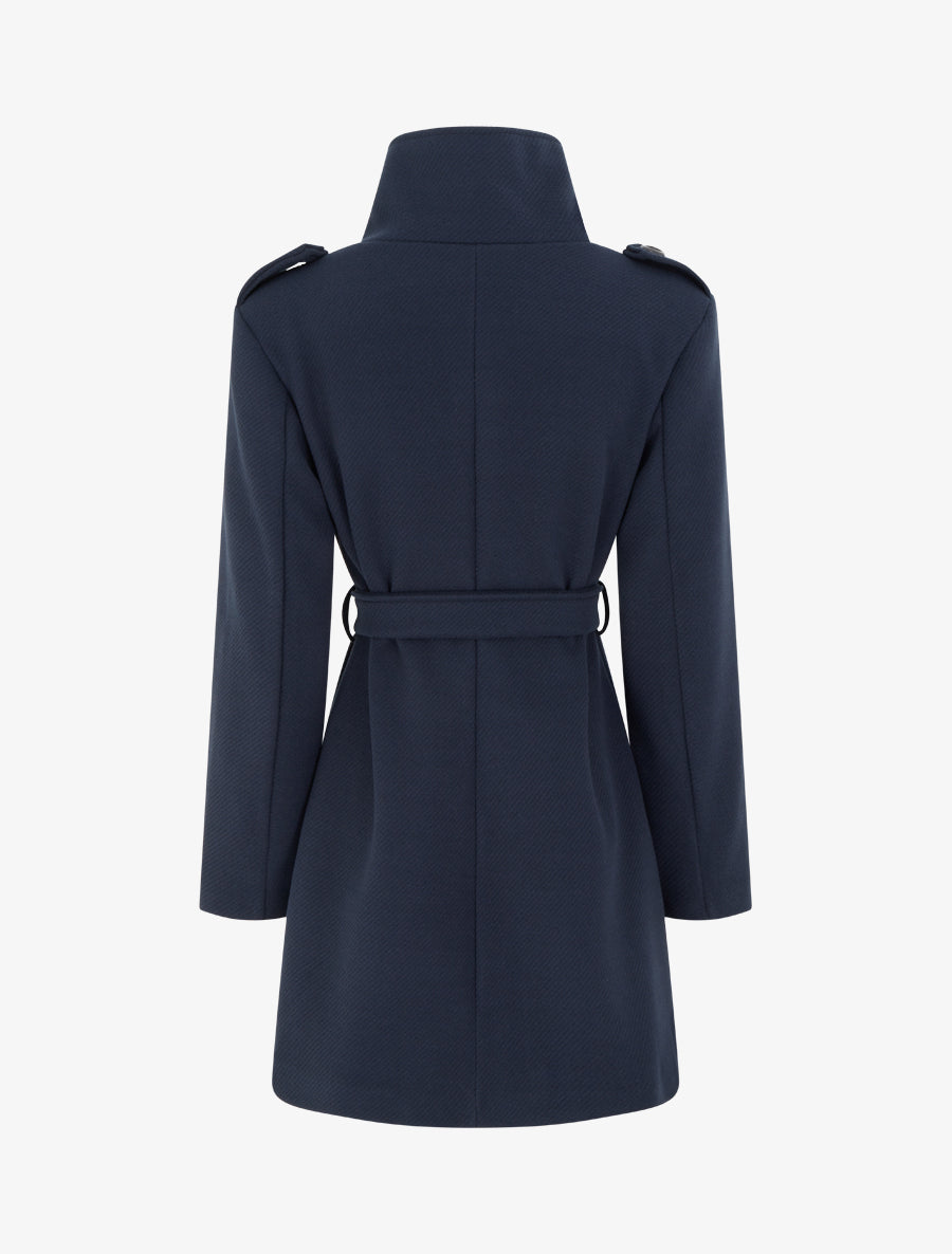 Manteau long à col montant - Marine - 2