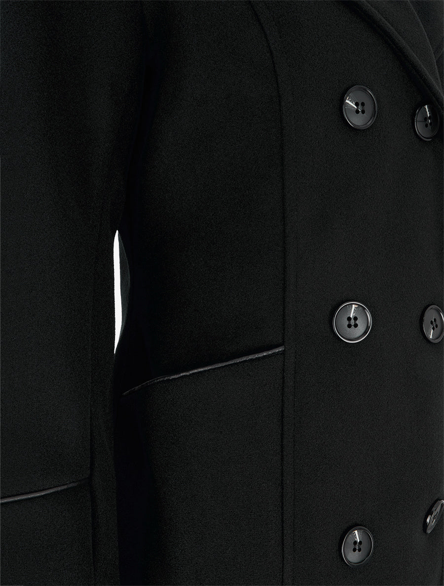 Manteau long croisé coupe droite - Noir - 3