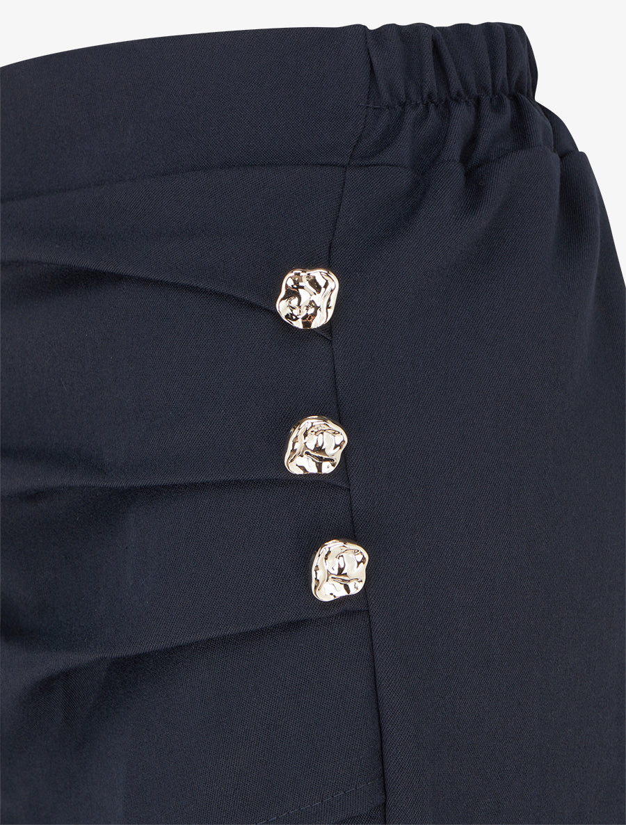 Pantalon ample taille haute et drapé - Marine - 3