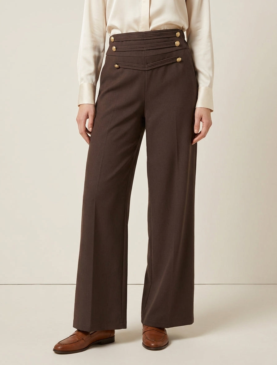 Broek met decoratieve knopen op de flap - Bruin