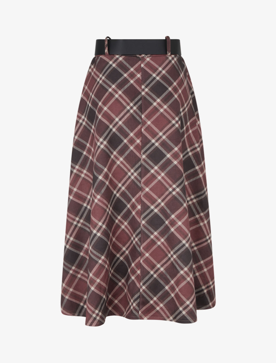 Jupe mi-longue imprimé tartan écossais - Bordeaux - 2