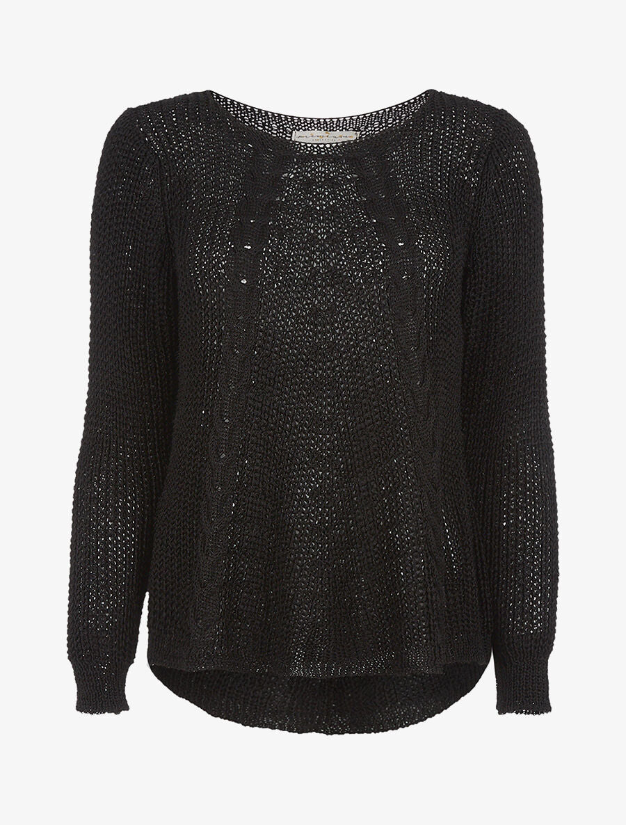 Pull cotés maille tressée - noir - 1