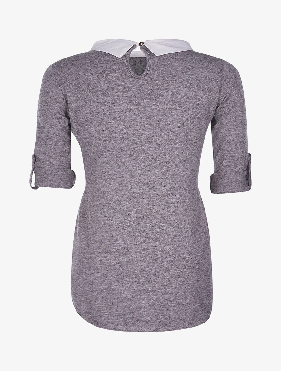 Pull doux col chemise - gris - 2