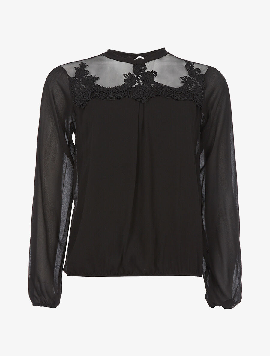 Top voile buste transparent à dentelle - noir - 1