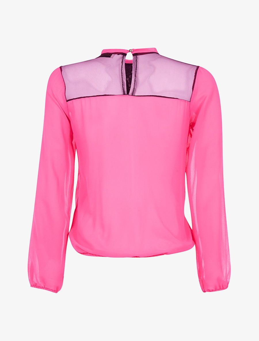 Top voile buste transparent à dentelle - fushia - 2