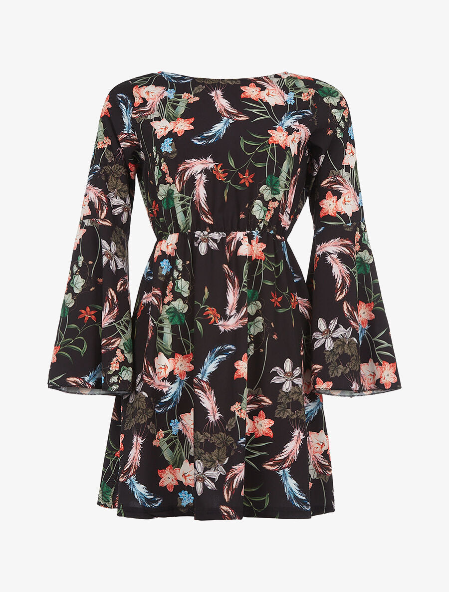 Robe imprimée dos V - noir - 1