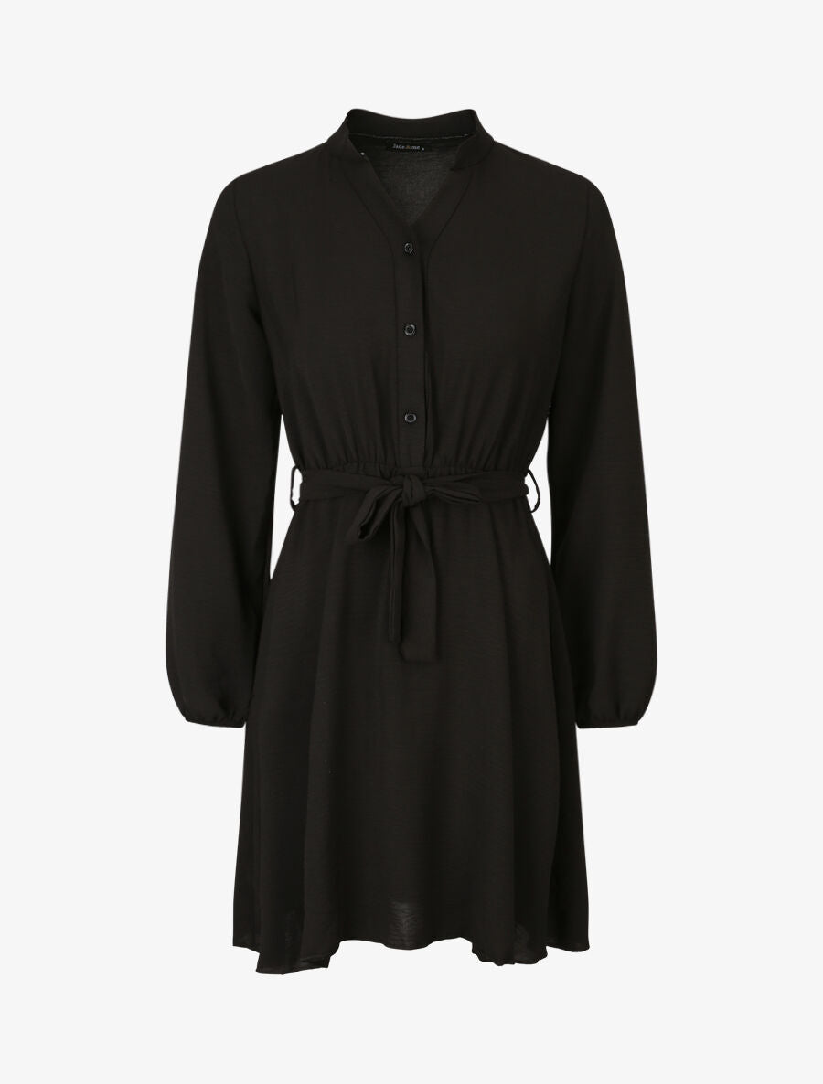 Robe patineuse à col tunisien - Noir - 1