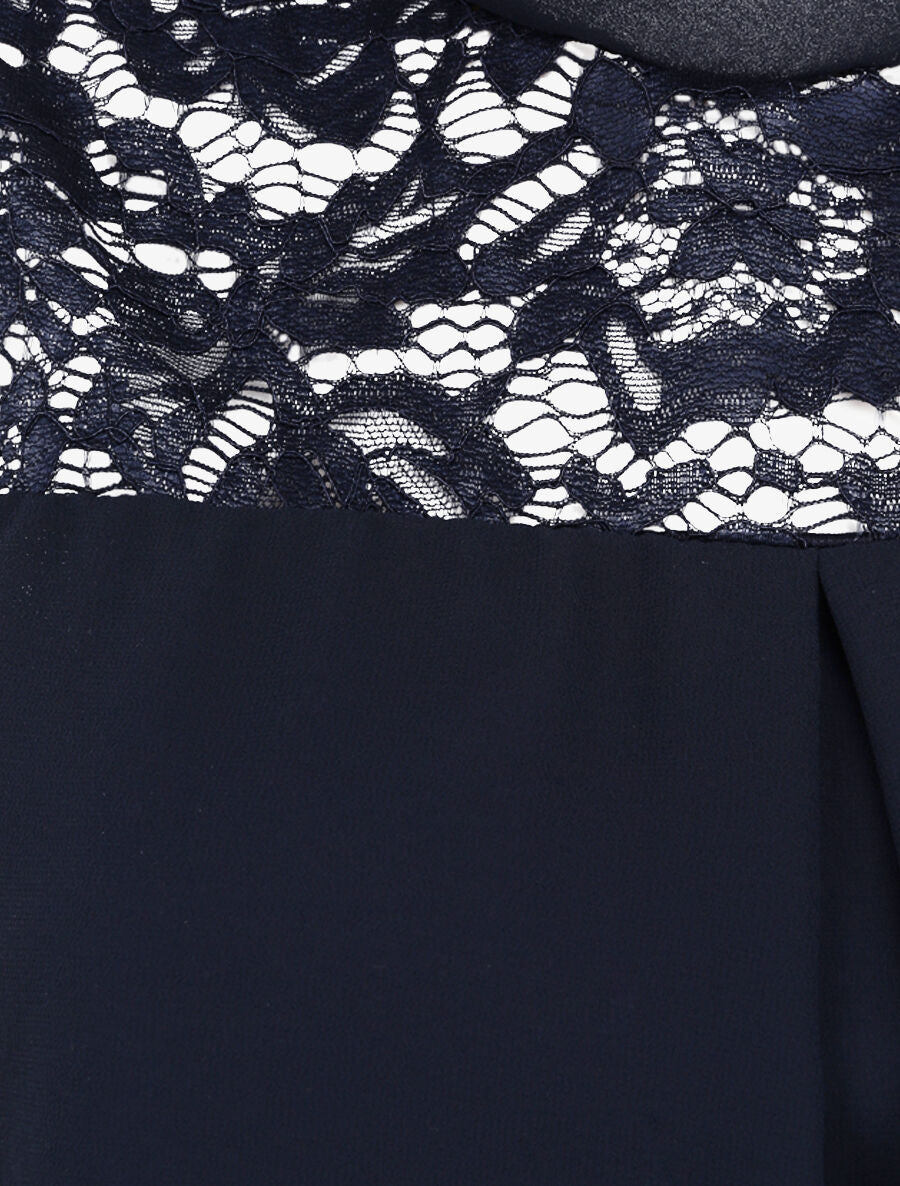 Top boule en voile à épaules en dentelle - Bleu nuit - 3