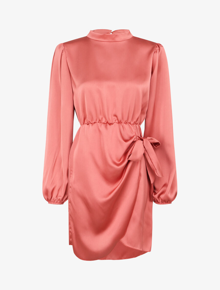 Robe satinée style portefeuille - Vieux rose - 1