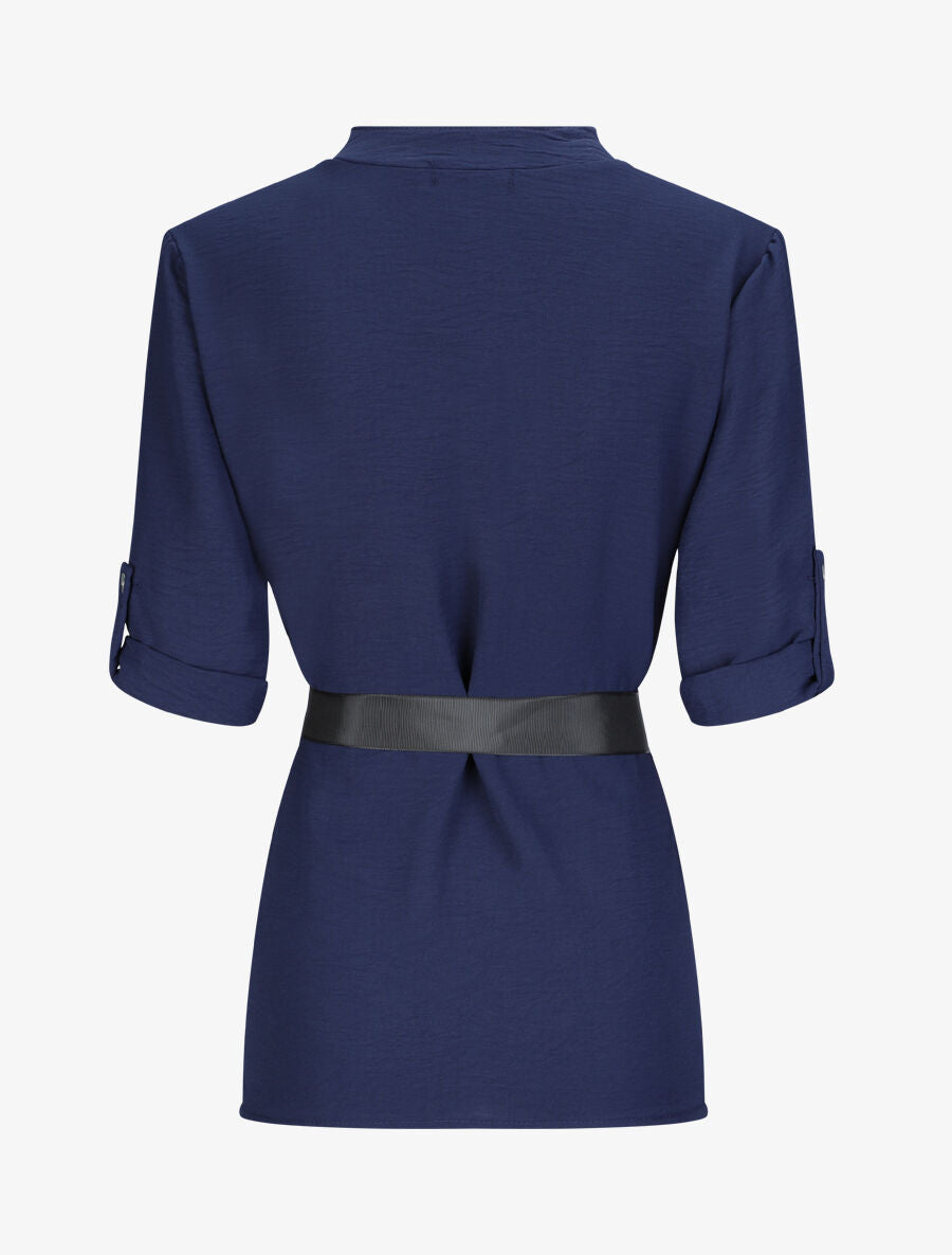 Blouse droite unie à manches 3/4 - Marine - 2