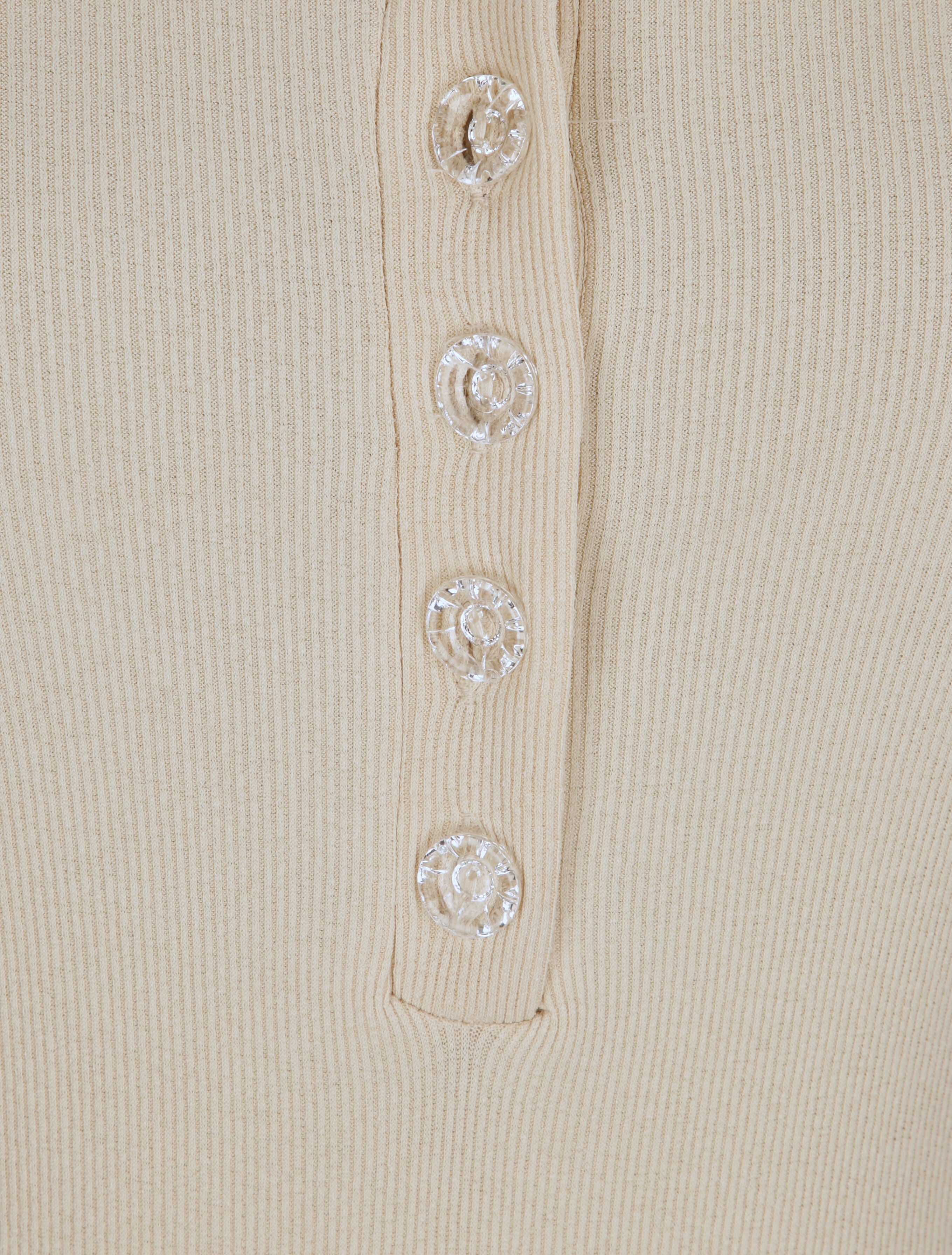 Body ajusté et côtelé à manches longues - Beige - 3