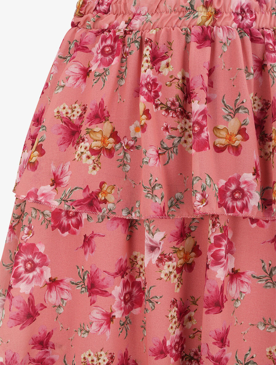 Jupe longue à volants et imprimé fleuri - Vieux rose - 3