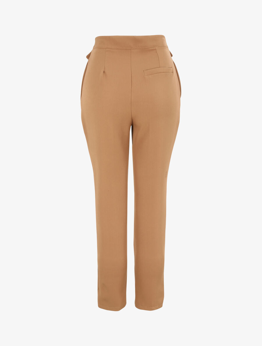 Pantalon carotte taille haute uni - Camel - 2