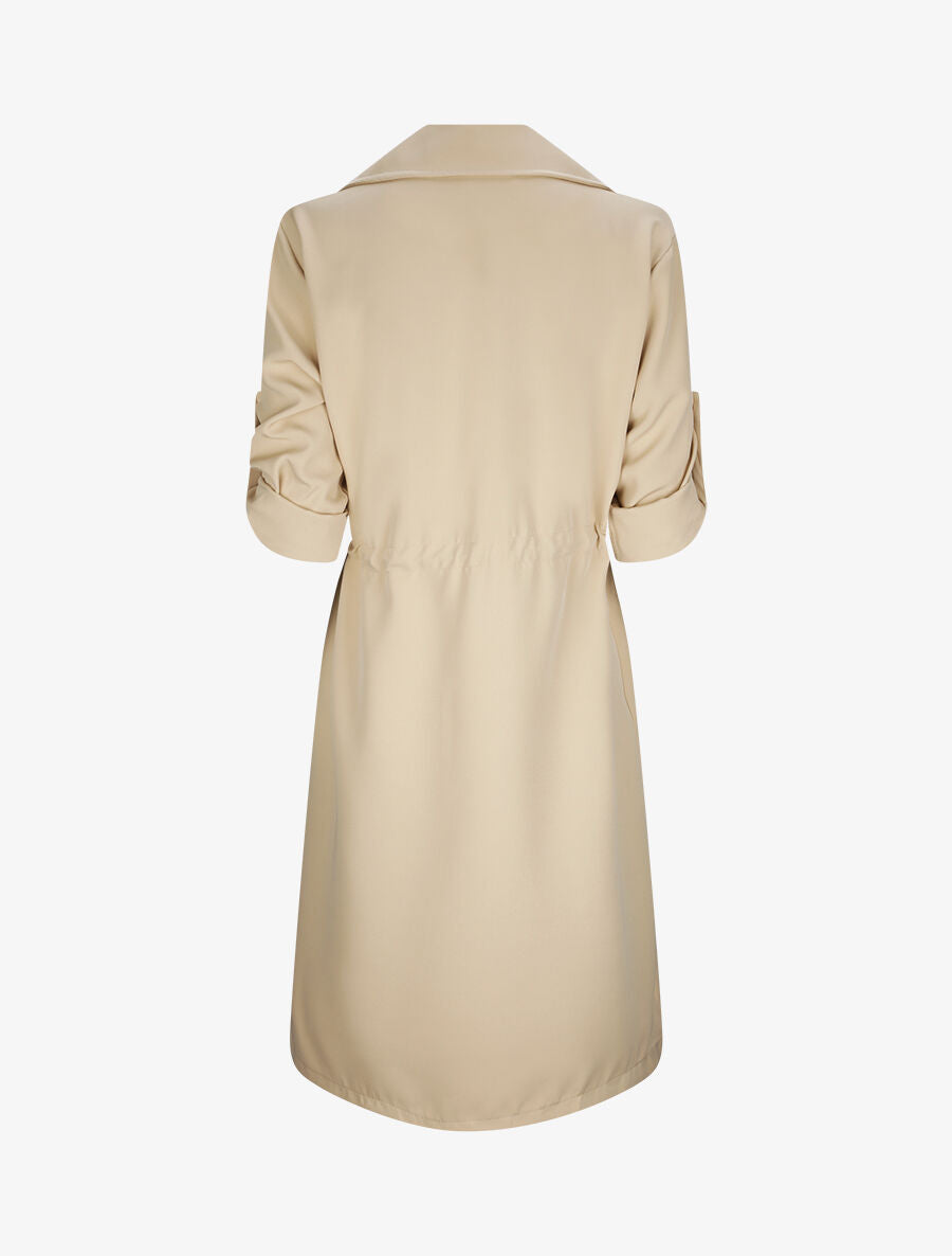 Veste longue droite à col cranté - Beige - 2