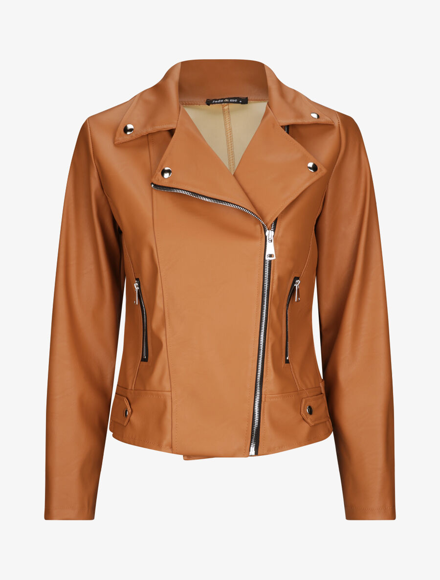 Perfecto droit en simili à poches zippées - Camel - 1