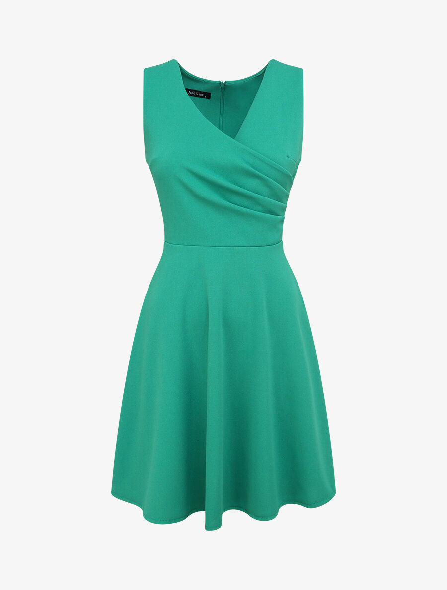 Robe patineuse mi-longue à col cache-coeur - Vert - 5