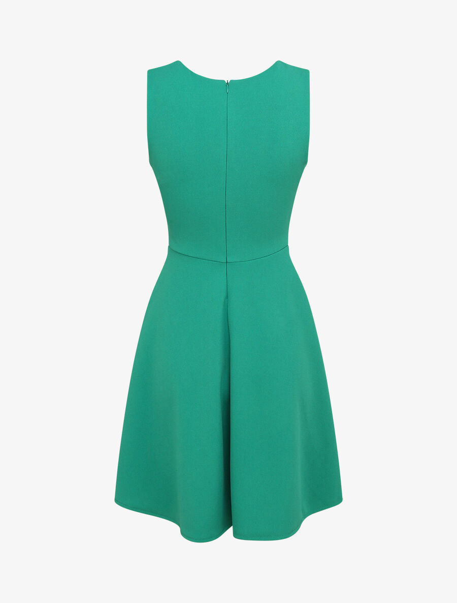 Robe patineuse mi-longue à col cache-coeur - Vert - 3