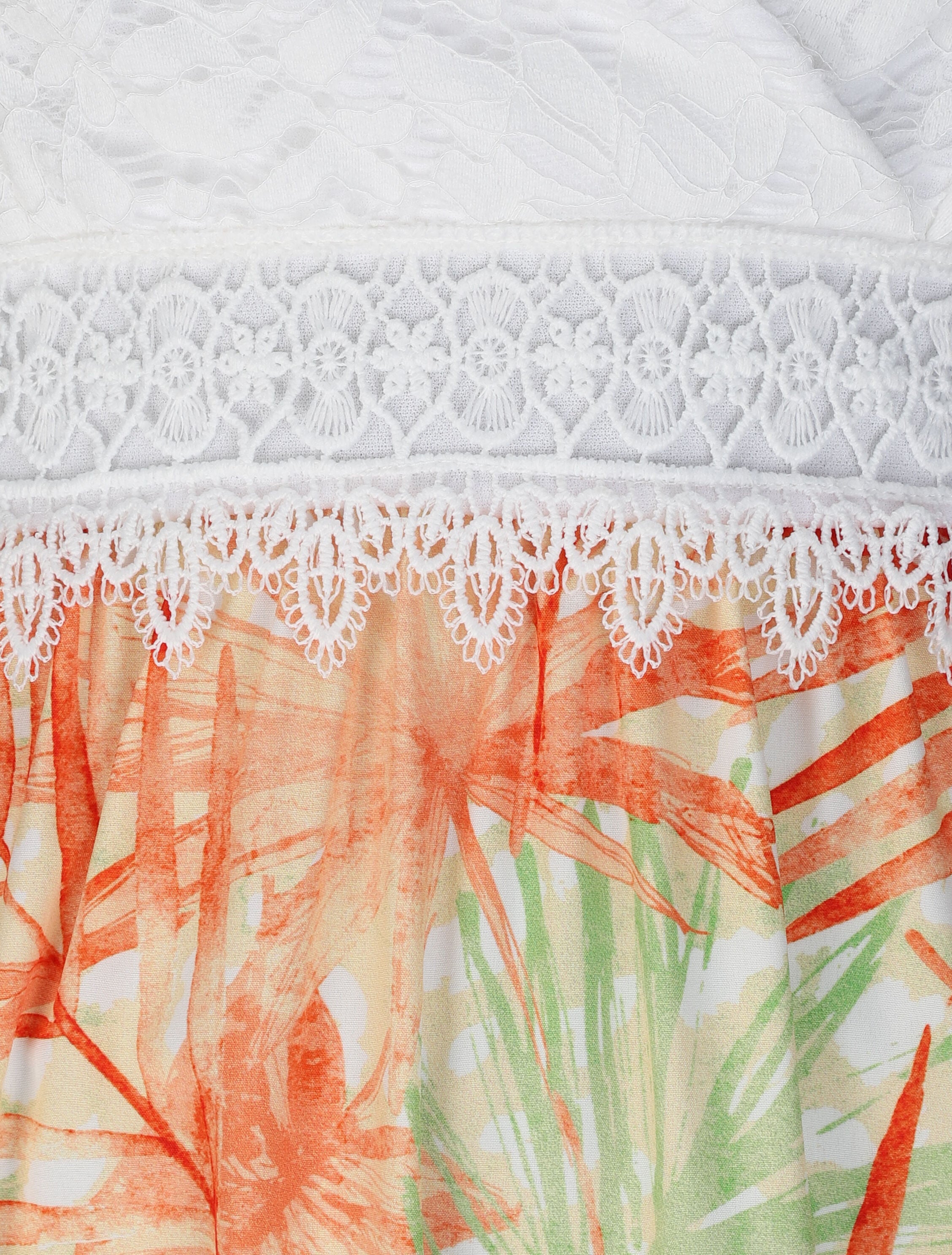 Robe longue empire imprimé plantes tropicales et buste dentelle - Jaune - 3