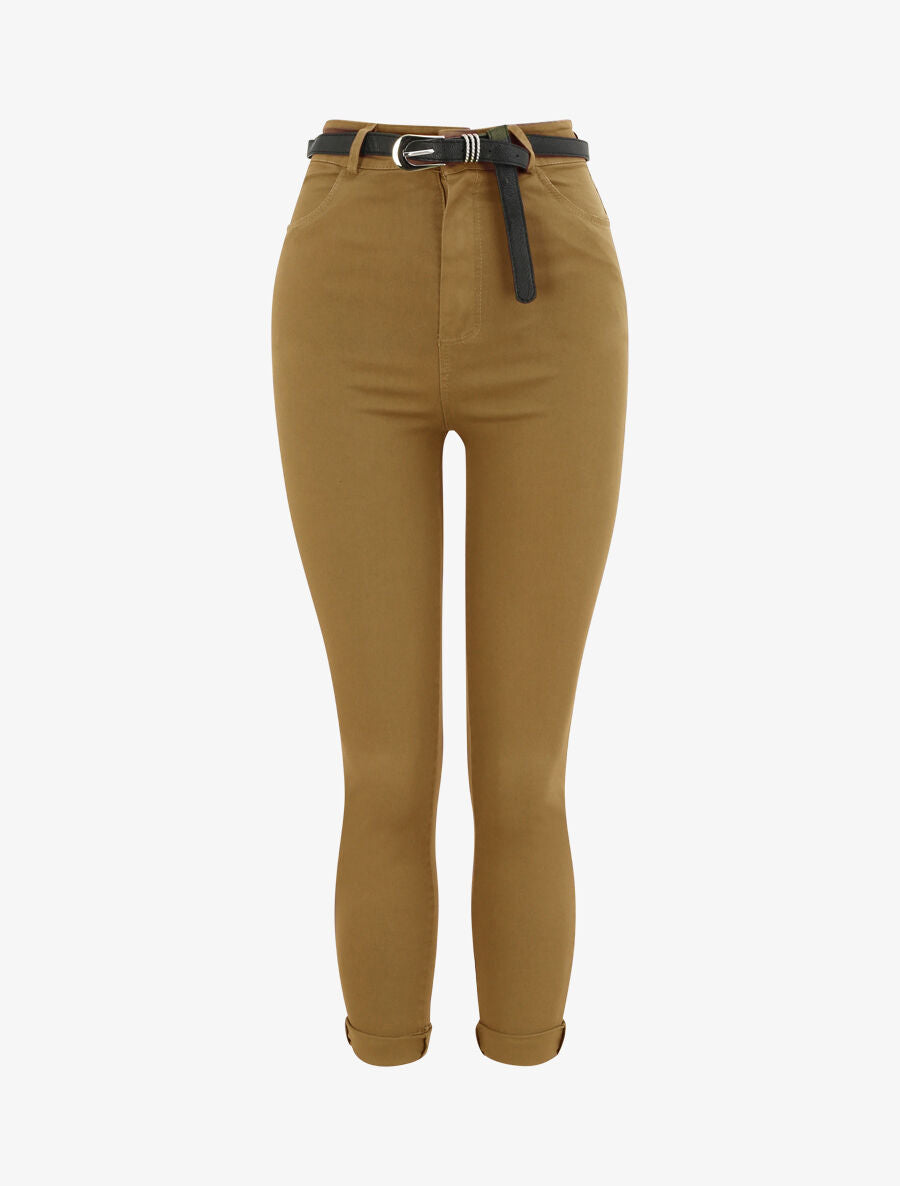 Pantalon uni à revers - Camel - 1