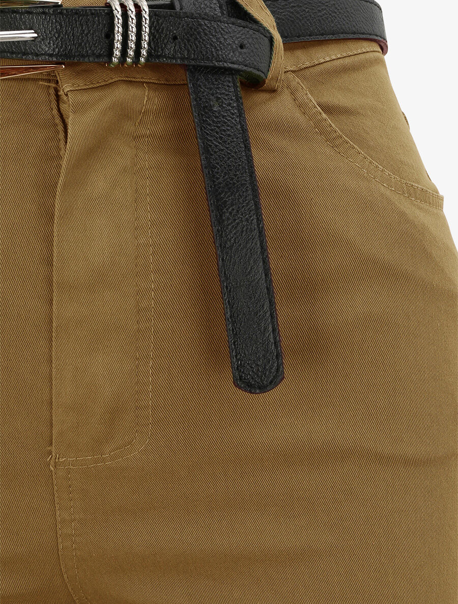 Pantalon uni à revers - Camel - 3