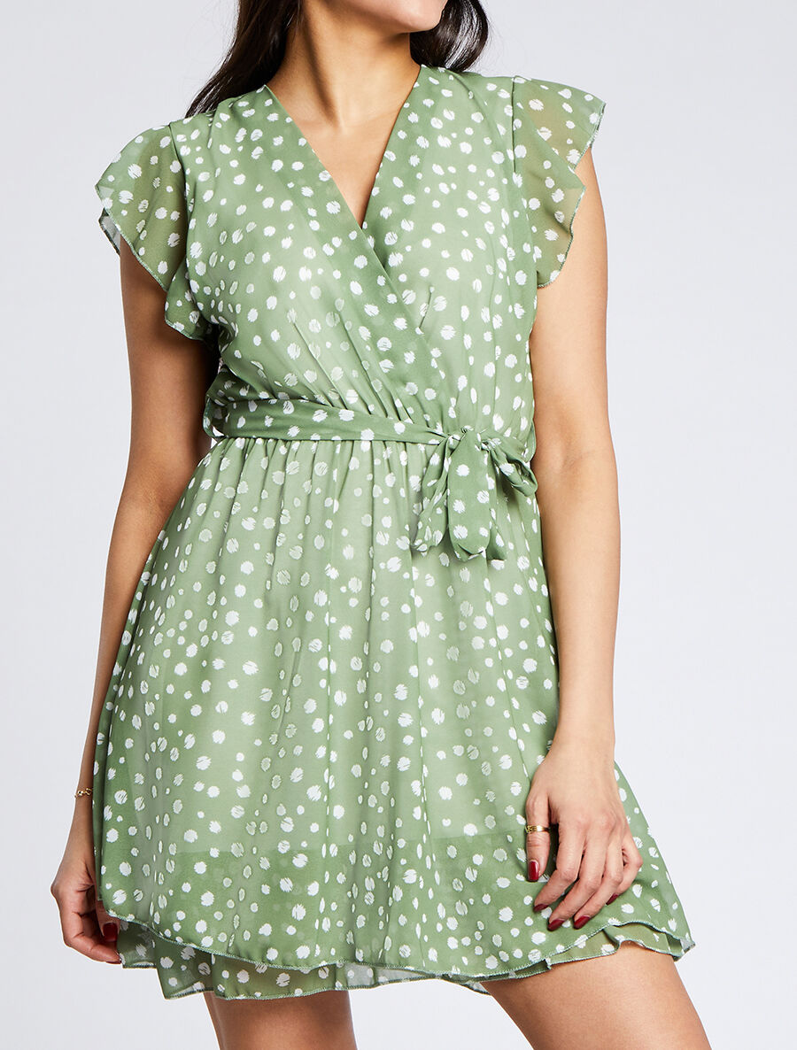 Robe en voile à imprimé moucheté - Vert - 4