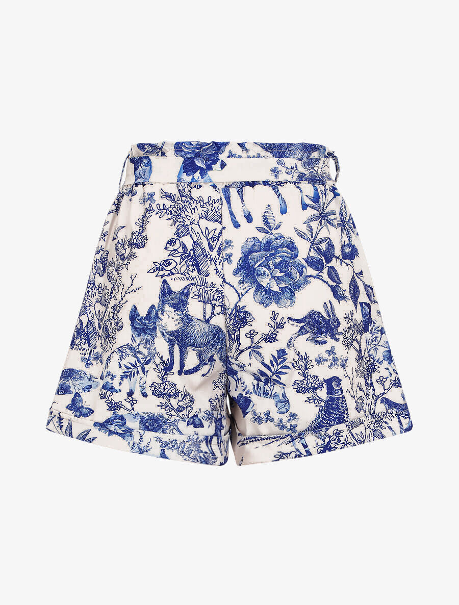 Short imprimé fleuri et animal à revers - Bleu roi - 2