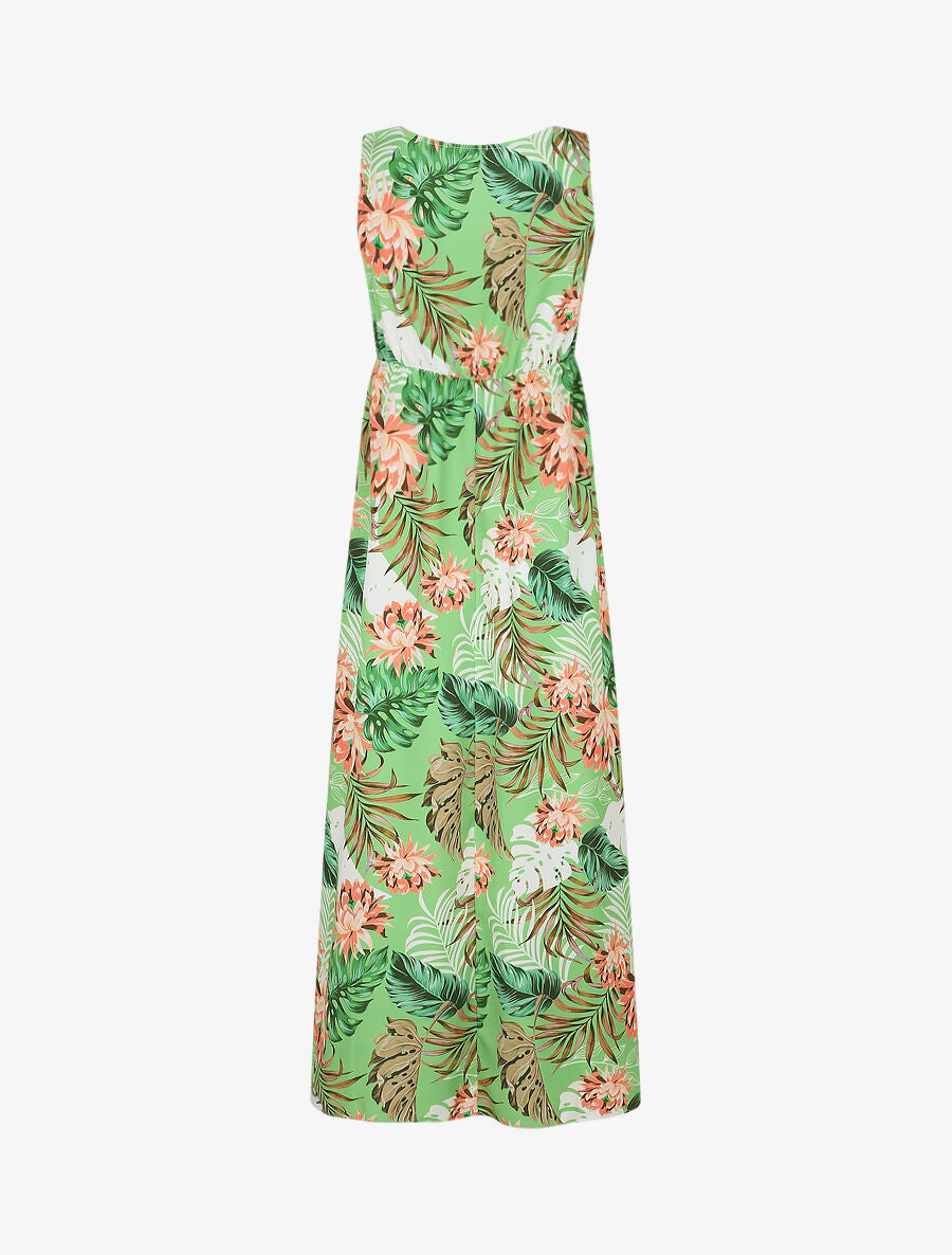 Robe longue col V torsadé imprimé tropical - Vert - 2