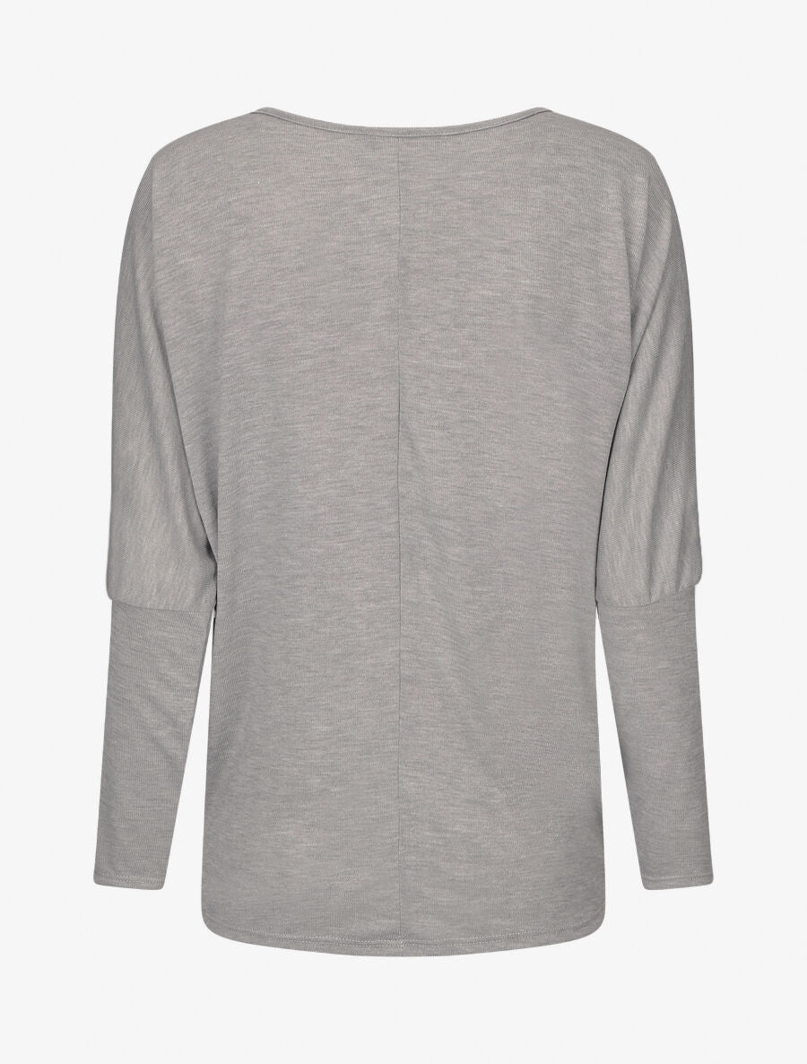 Pull ample à motif plumes irisées - Gris - 2