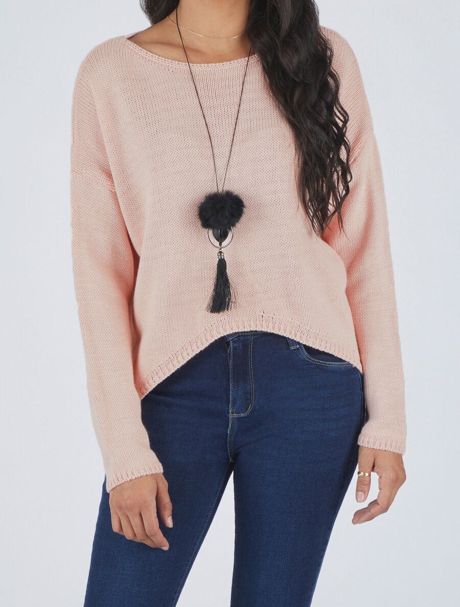 Pull uni col bateau - Rose - 4