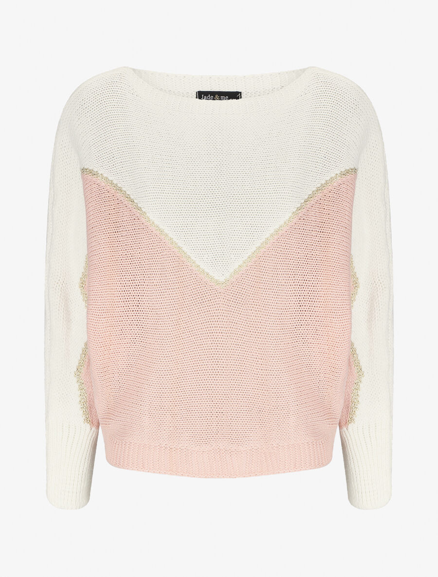 Pull en maille à motif V irisé - Rose - 1