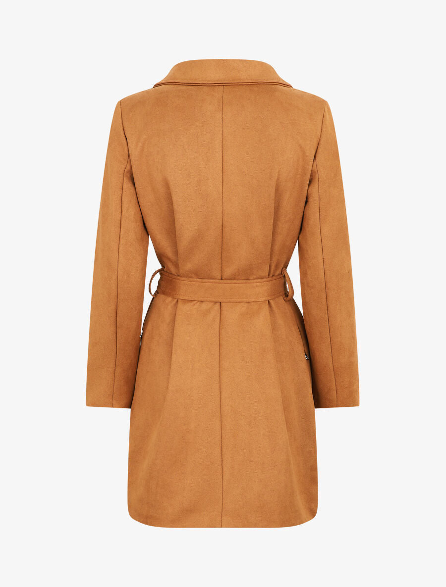 Trench mi-long zippé en suédine - Camel - 2