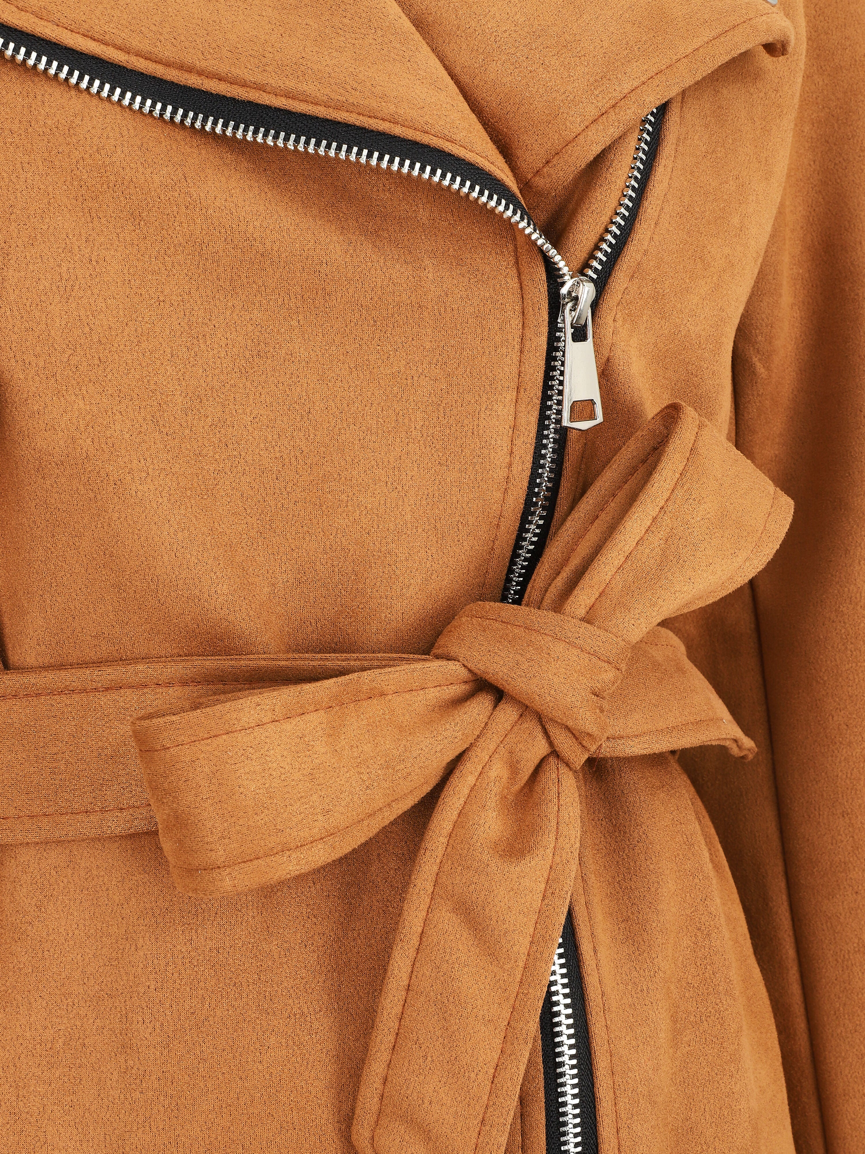 Trench mi-long zippé en suédine - Camel - 3
