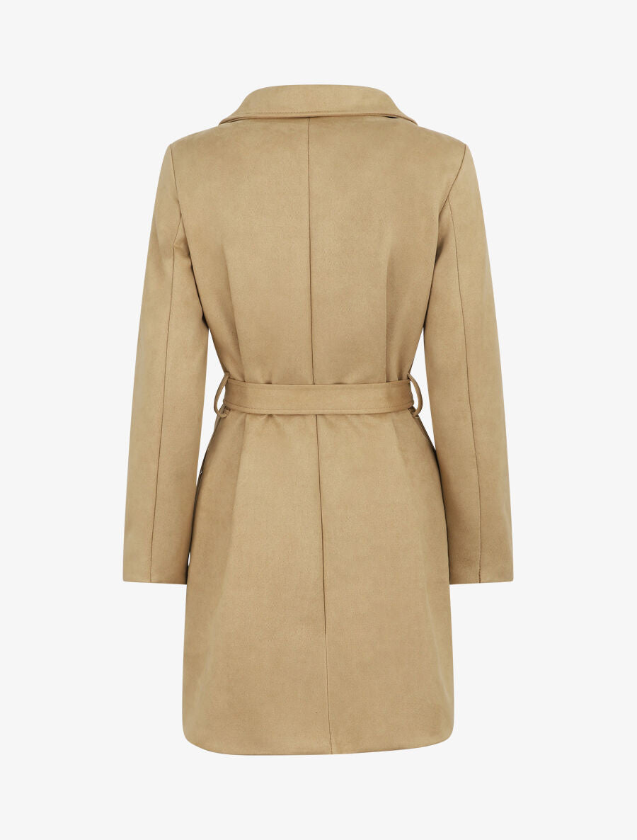 Trench mi-long zippé en suédine - Beige - 2